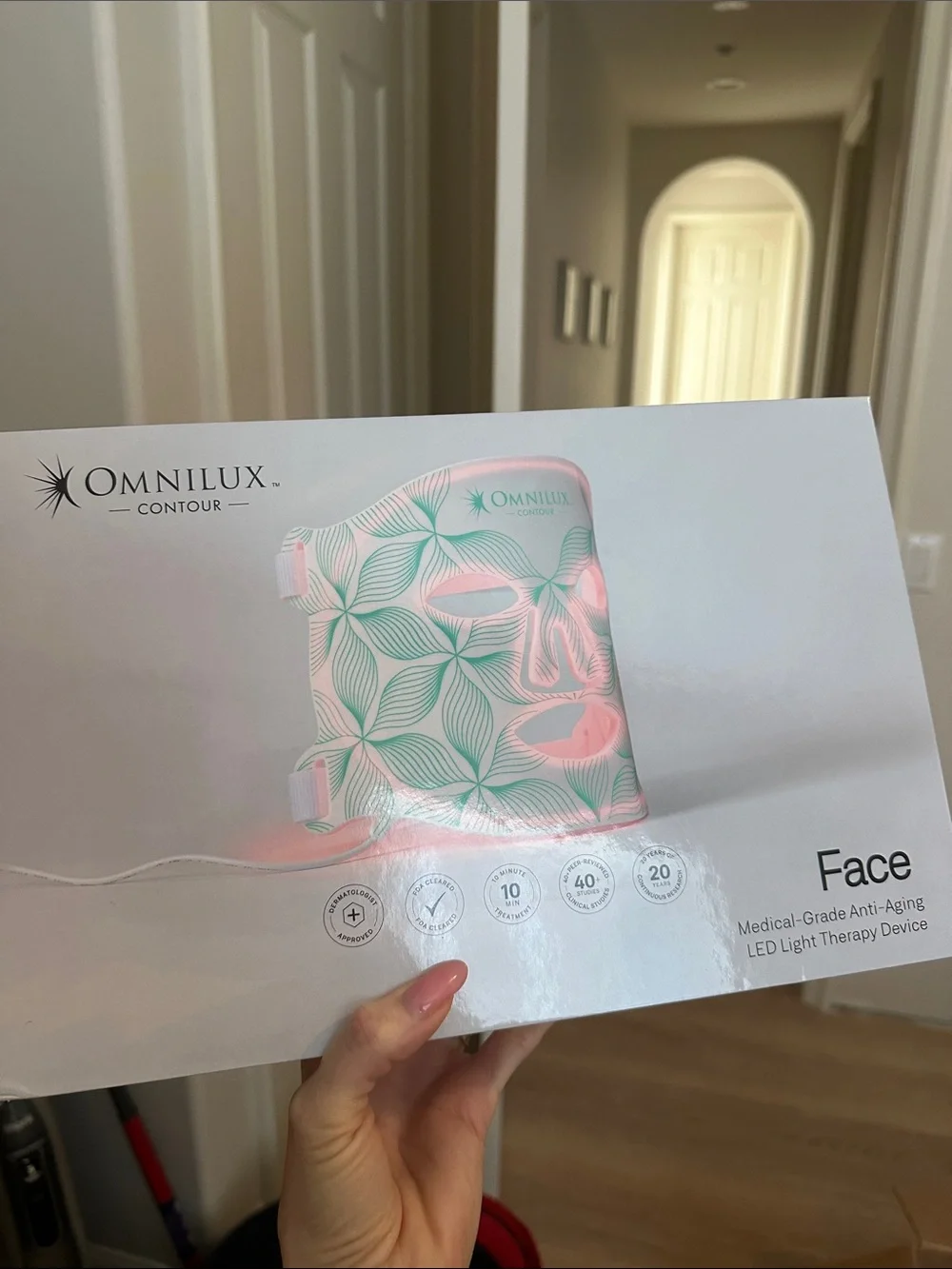 Omnilux Contour Face LED Mask — Pink with Teal Pattern
